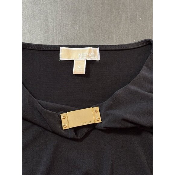 Michael Kors Black Gold Logo Buckle Keyhole Neckline Tunic Top‎ - Picture 5 of 8